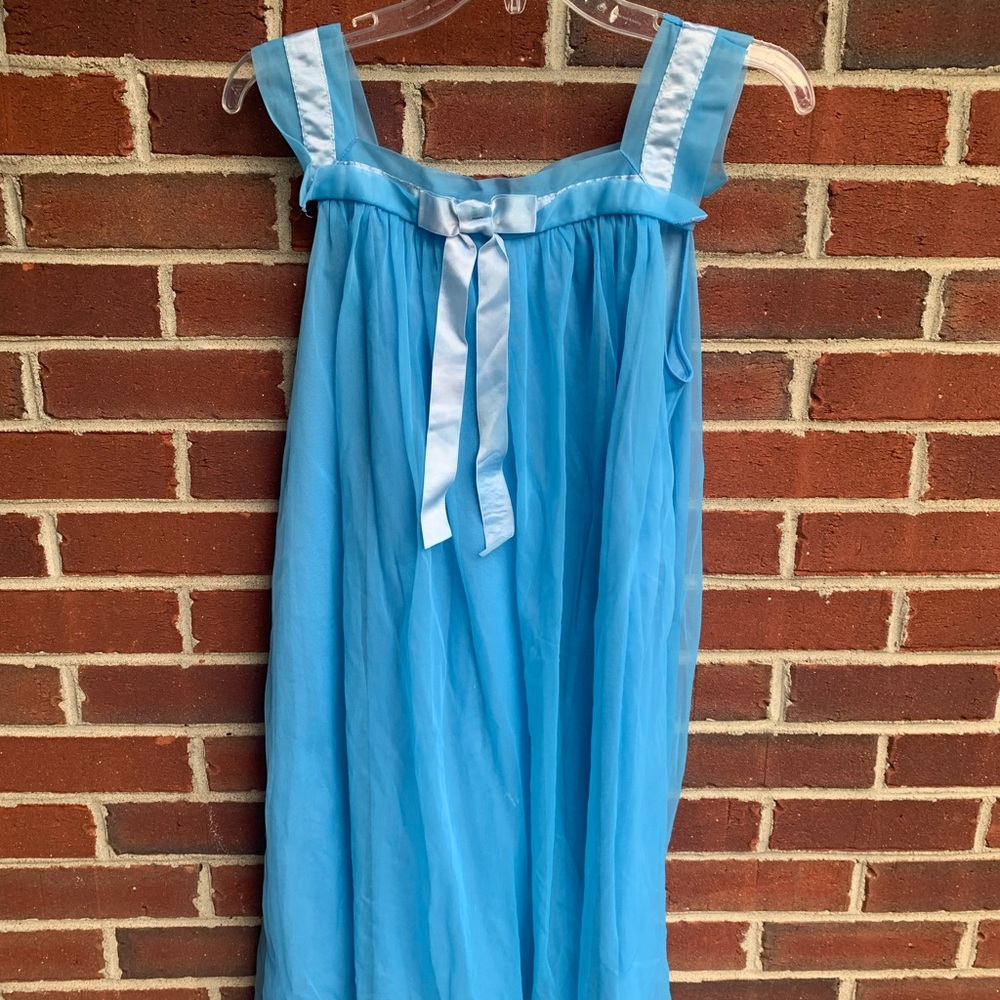 Vintage Blue Chiffon Nightgown Size XS-Check Measurements!